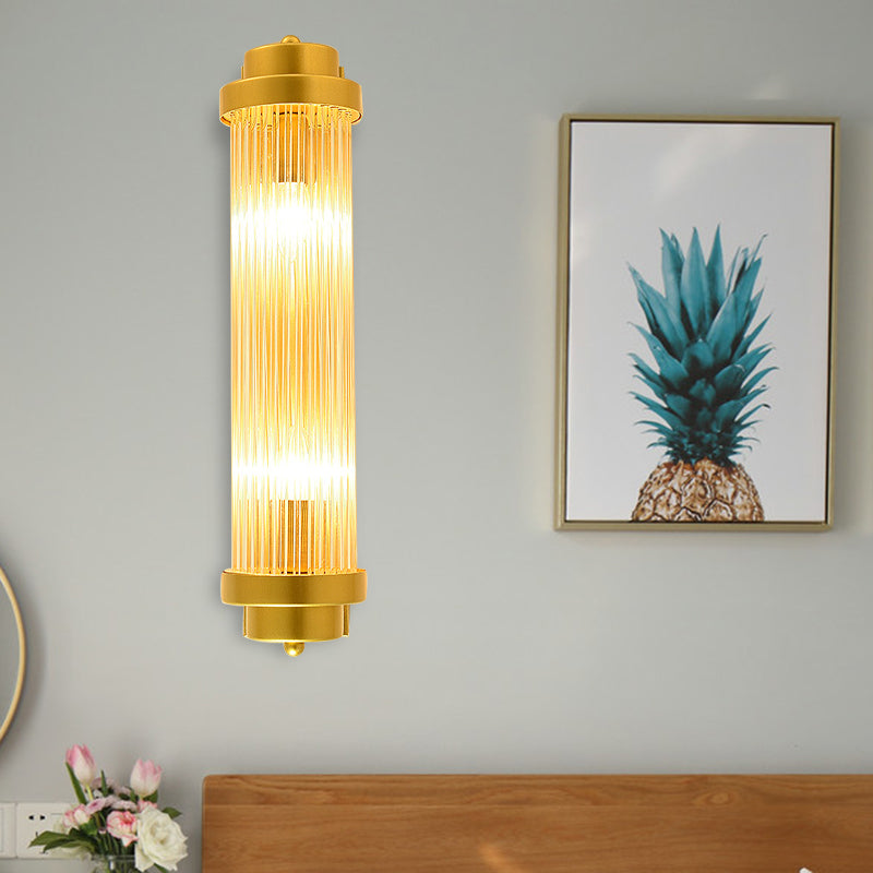 Zylinder Schlafzimmer Wandlampe Wandleuchte Vintage Klarglas 2 Köpfe Gold LED Wandbeleuchtung Fixture | Karnz