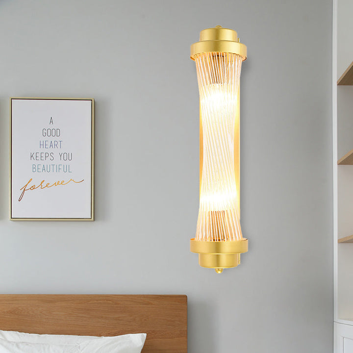 Zylinder Schlafzimmer Wandlampe Wandleuchte Vintage Klarglas 2 Köpfe Gold LED Wandbeleuchtung Fixture | Karnz