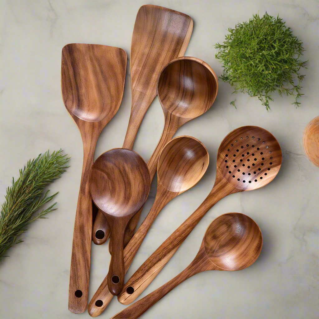 TeakChef Küchen Set – Nachhaltige Antibakterielle Küchengeräte aus Teakholz | Karnz