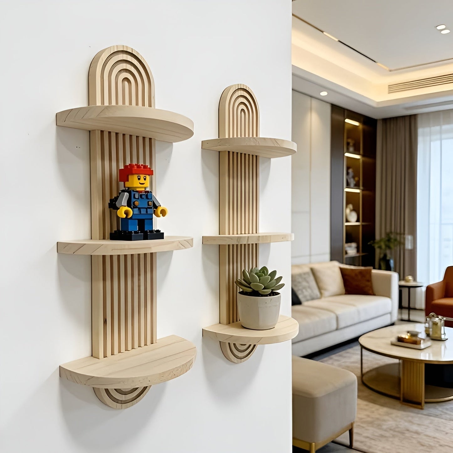 Boho-Wandregal aus Massivholz – mehrstufig und platzsparend | Für Wohnzimmer, Schlafzimmer und Flur