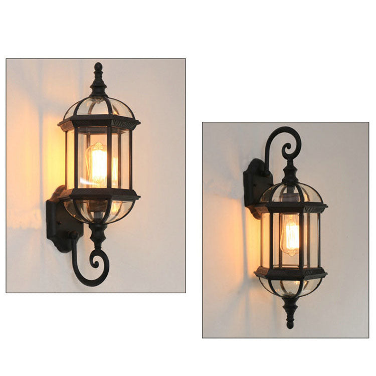 Traditionelle Vintage Wasserfeste Hexagonale Aluminium Glas 1-Licht Außenwandleuchte für Garten | Karnz