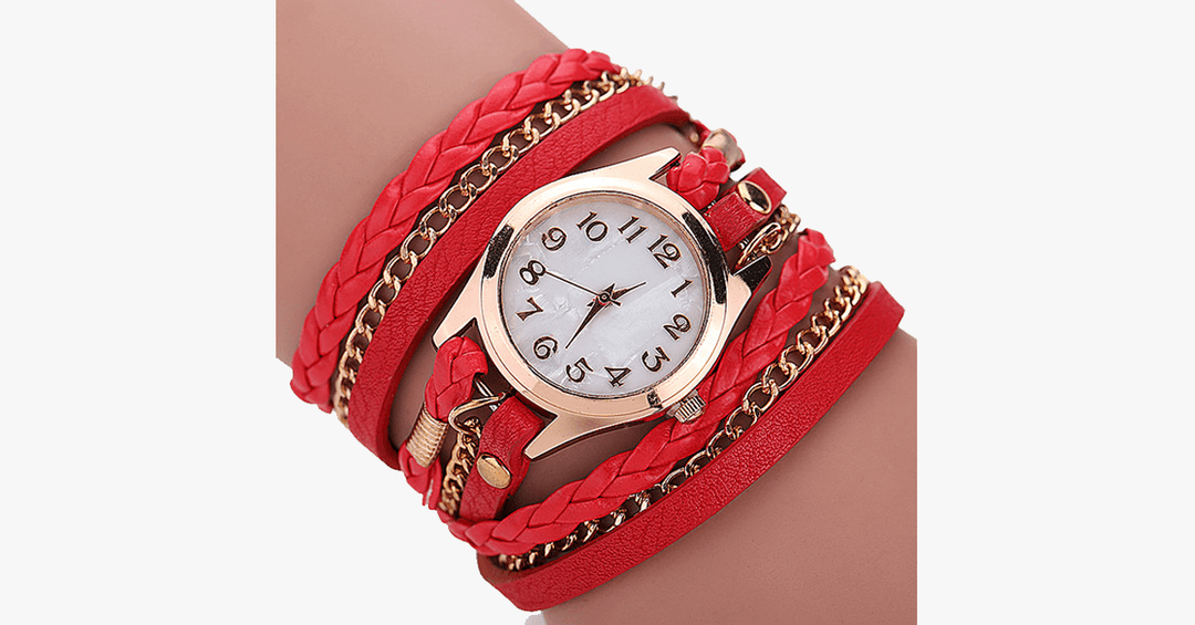 Quarzuhr mit goldenem Zifferblatt und auffälligem Armband – entworfen, um Ihren lässigen Look zu unterstreichen
