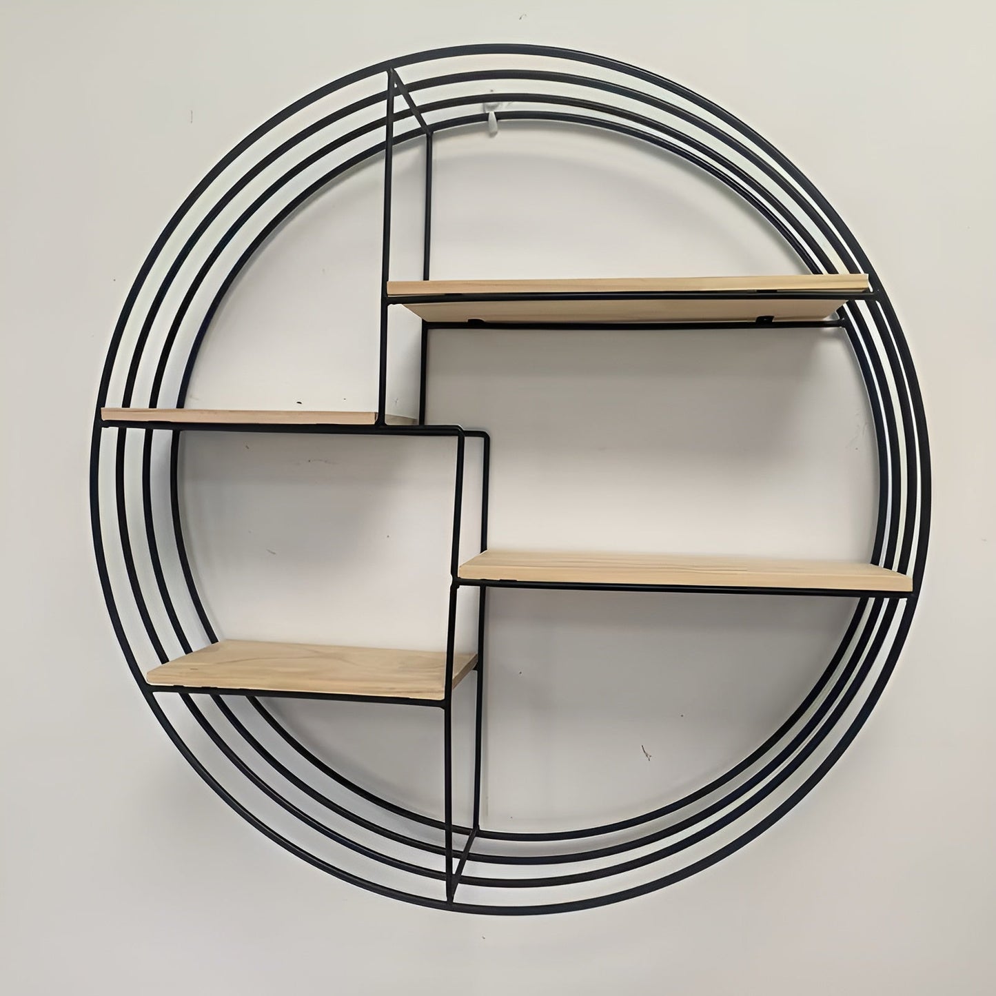 Rundes Wandregal mit 4 Ebenen – Retro-Design aus Holz und Metall | Dekoratives Hängeregal für Wohnzimmer, Badezimmer und Schlafzimmer