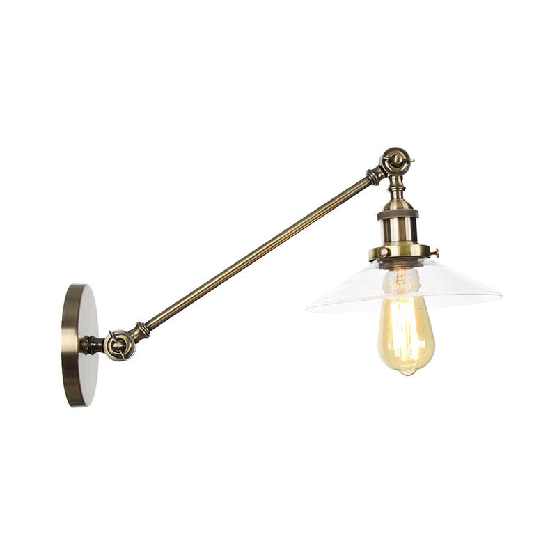1 Licht Innen Wandlampe Vintage Schwarz/Messing/Bronze Beleuchtungseinrichtung mit konischem transparentem Glasschirm, 8"/12" L Arm