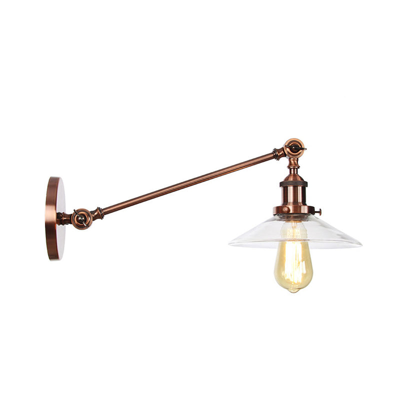1 Licht Innen Wandlampe Vintage Schwarz/Messing/Bronze Beleuchtungseinrichtung mit konischem transparentem Glasschirm, 8"/12" L Arm