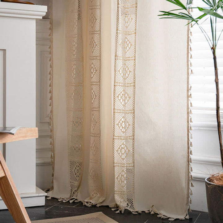 Beige Splicing Hohlraum Lichtfilter Vorhang Set | Karnz