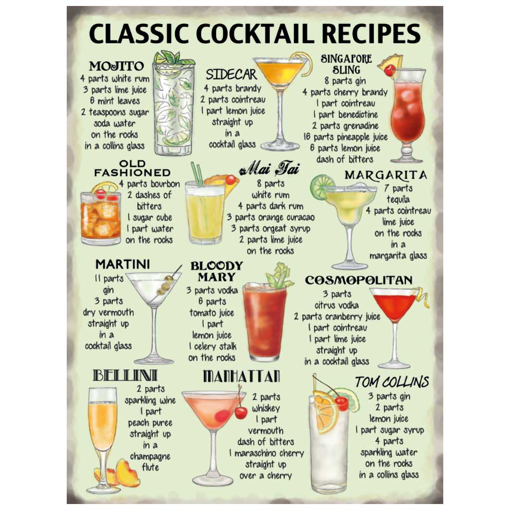 Metallschild „Klassische Cocktails“