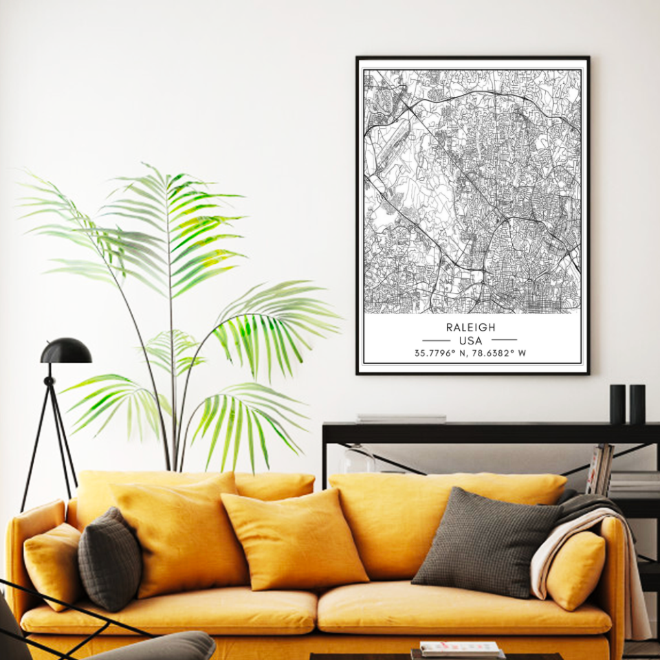 Stadtplan von Raleigh – Leinwandbild