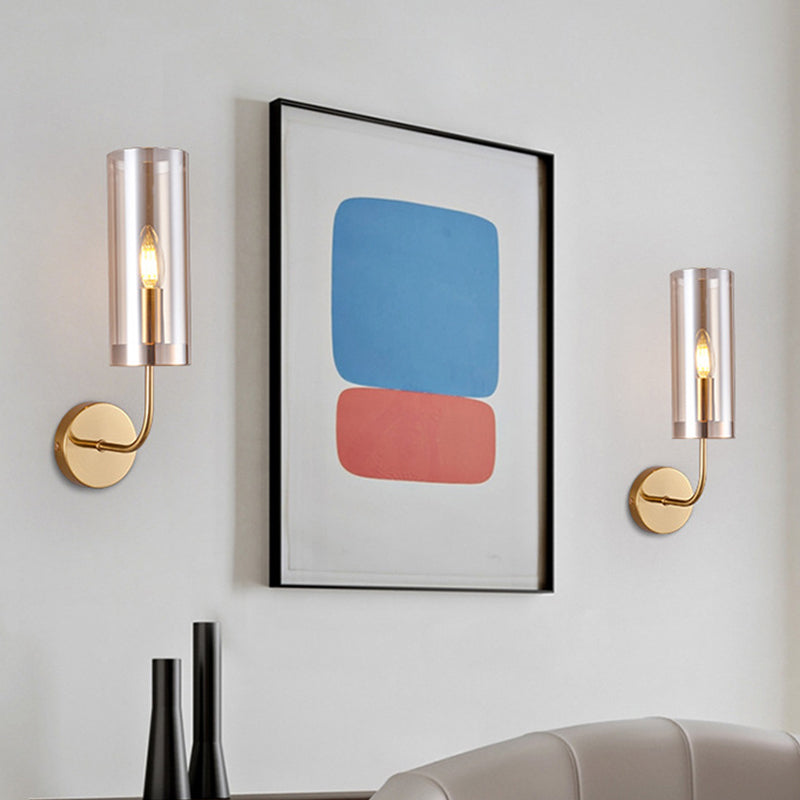 Zeitgenössische Röhren Wandleuchte Cognac/Hellblau Glas 1 Kopf Wohnzimmer Wandmontierte Lampe