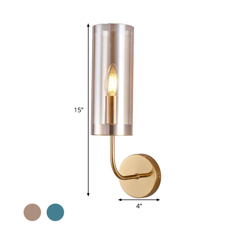Zeitgenössische Röhren Wandleuchte Cognac/Hellblau Glas 1 Kopf Wohnzimmer Wandmontierte Lampe