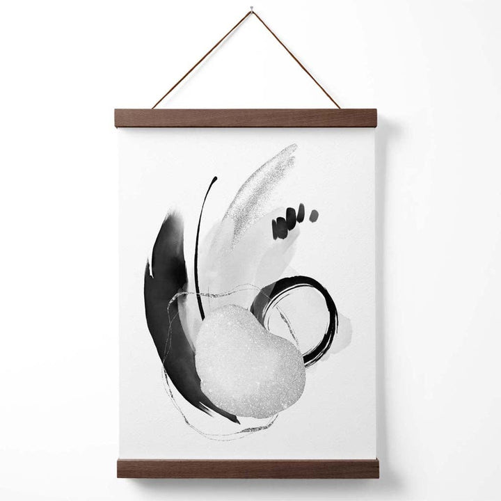 Poster mit abstrakten schwarz-weißen Aquarellformen und Aufhänger