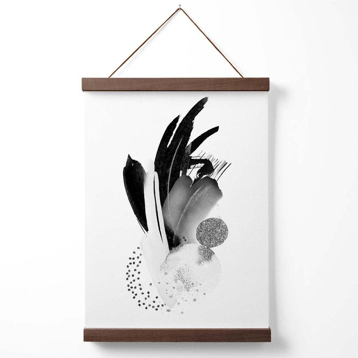 Poster mit abstrakten Aquarellformen in Schwarz-Weiß und Aufhänger