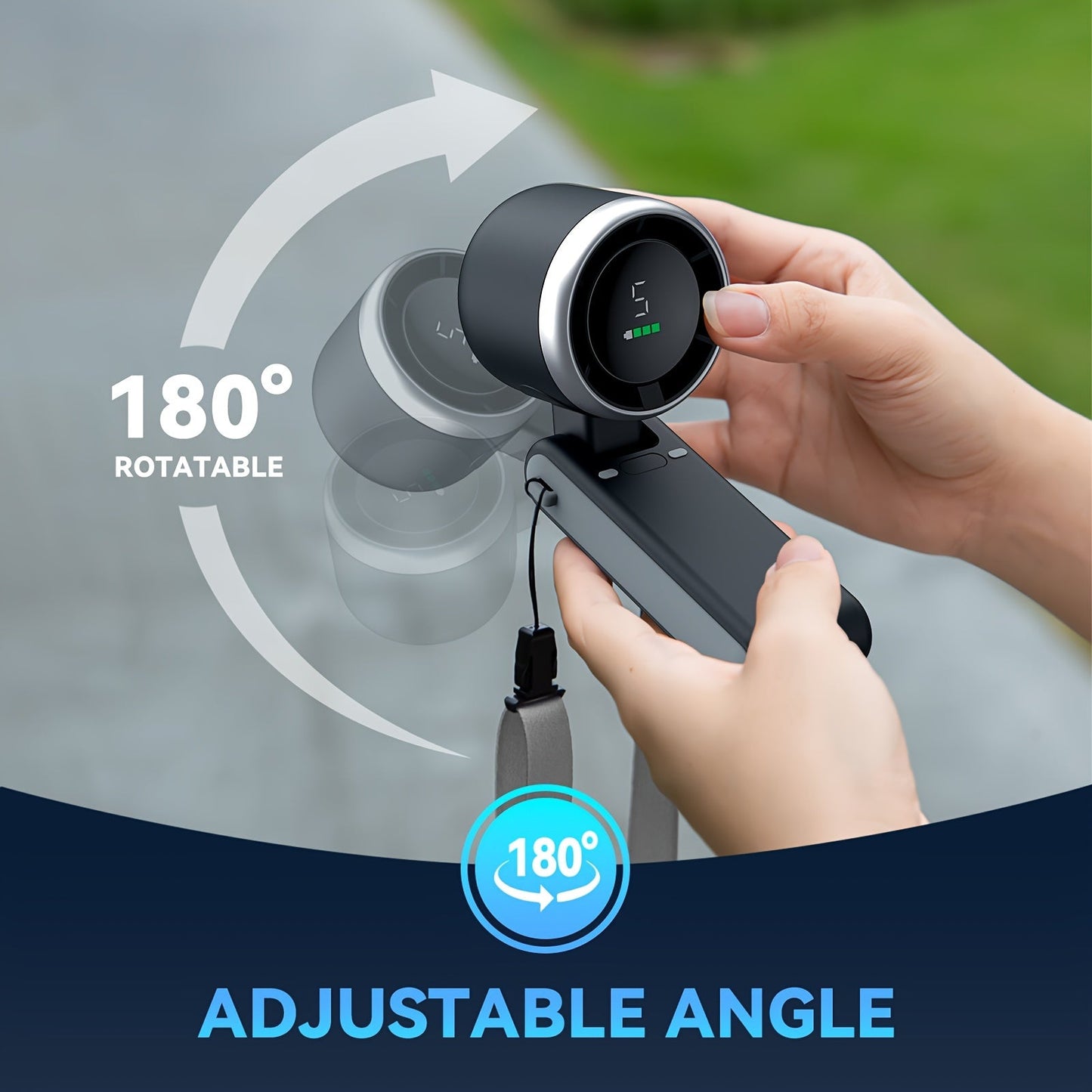 12-Stunden Turbo Handventilator mit LED-Licht - 5-Gang batteriebetriebener Kühlventilator, 3-in-1 Luft-Turbo-Technologie - Kompaktes Design für Outdoor, Reisen und den täglichen Gebrauch | Karnz