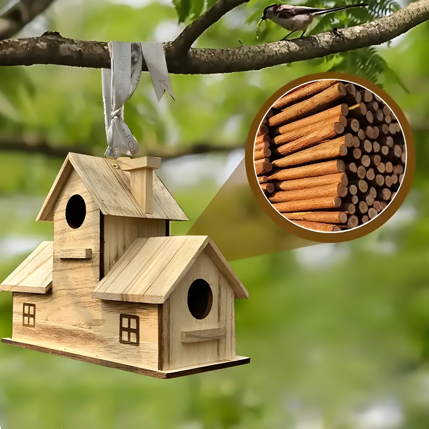 Waldvogelhaus - Hängendes Vogelhaus aus Holz mit 3 Einfluglöchern