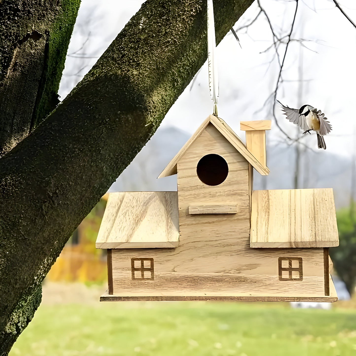 Waldvogelhaus - Hängendes Vogelhaus aus Holz mit 3 Einfluglöchern