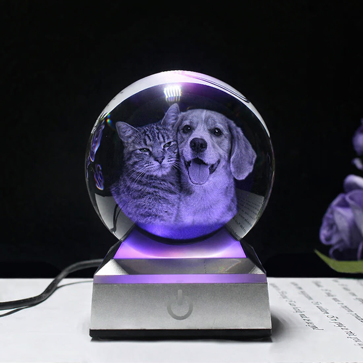 Personalisierte Kristallkugel mit Haustierfoto & LED-Basis Karnz