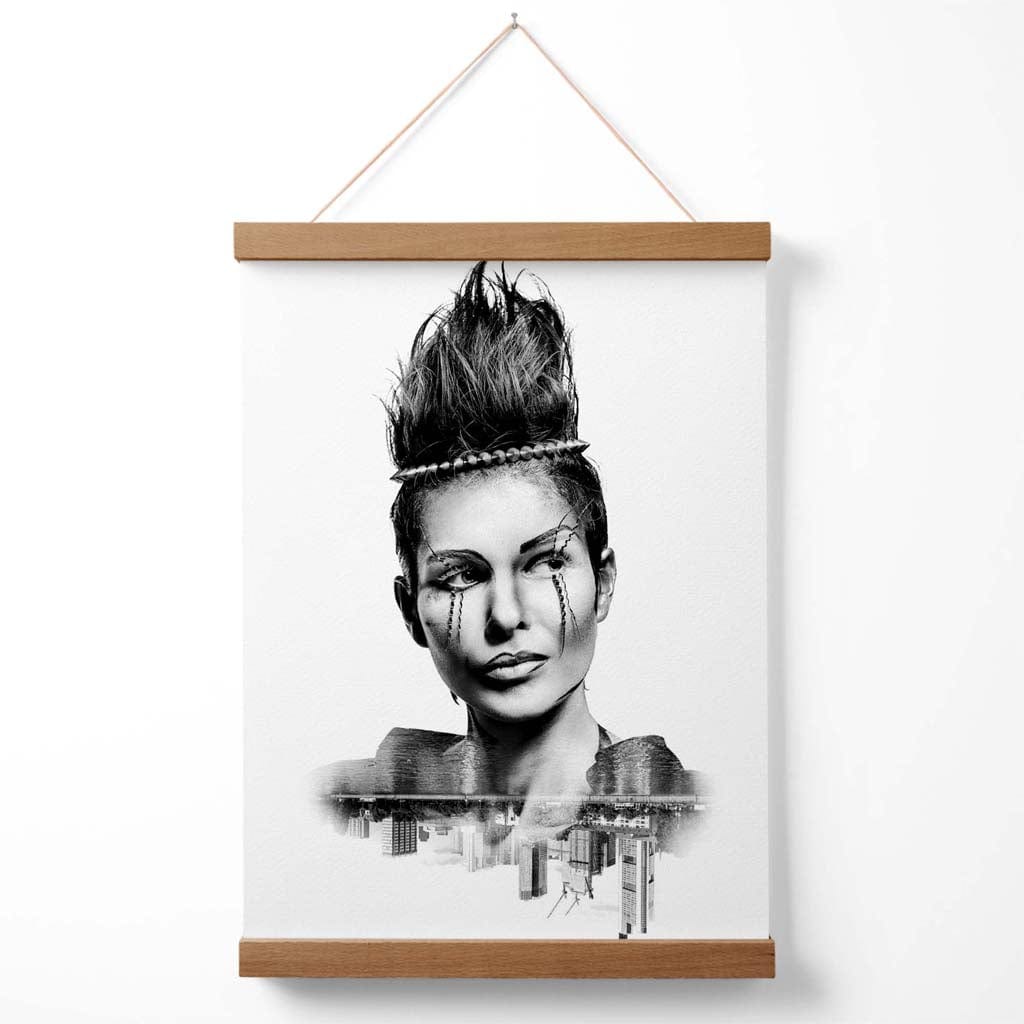 Abstraktes Mädchen- und Stadtmode-Schwarzweiß-Fotoposter mit Aufhänger