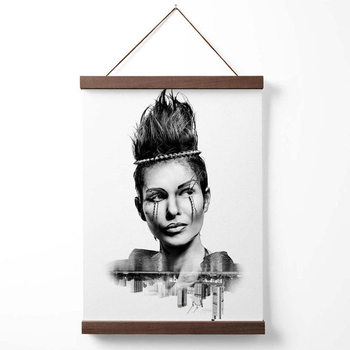 Abstraktes Mädchen- und Stadtmode-Schwarzweiß-Fotoposter mit Aufhänger