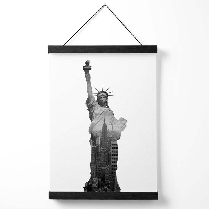Abstraktes Freiheitsstatue-Poster in New York, Schwarz-Weiß-Foto mit Aufhänger