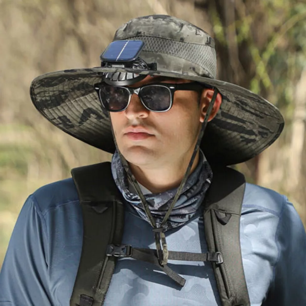 Breiter Schirm Solarventilator Outdoor Bucket Hat Solar- & USB-Ladegerät | Karnz
