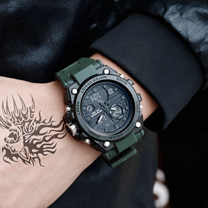 Sportliche Herrenarmbanduhr mit Dual-Display-Modus, multifunktional, wasserdicht und leuchtend