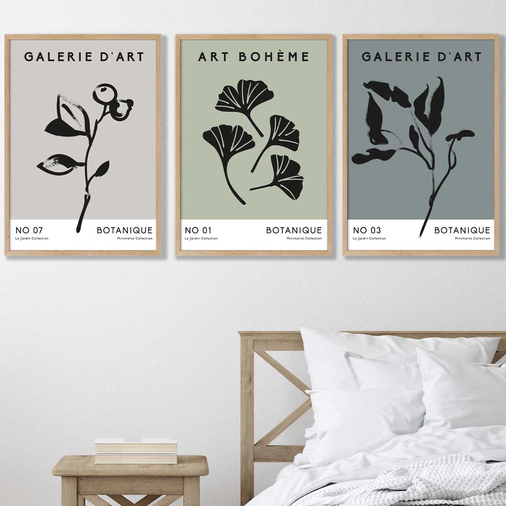 Boho-Botanische Kunst, 3er-Set, minimalistische Kunstdrucke in Türkisgrün
