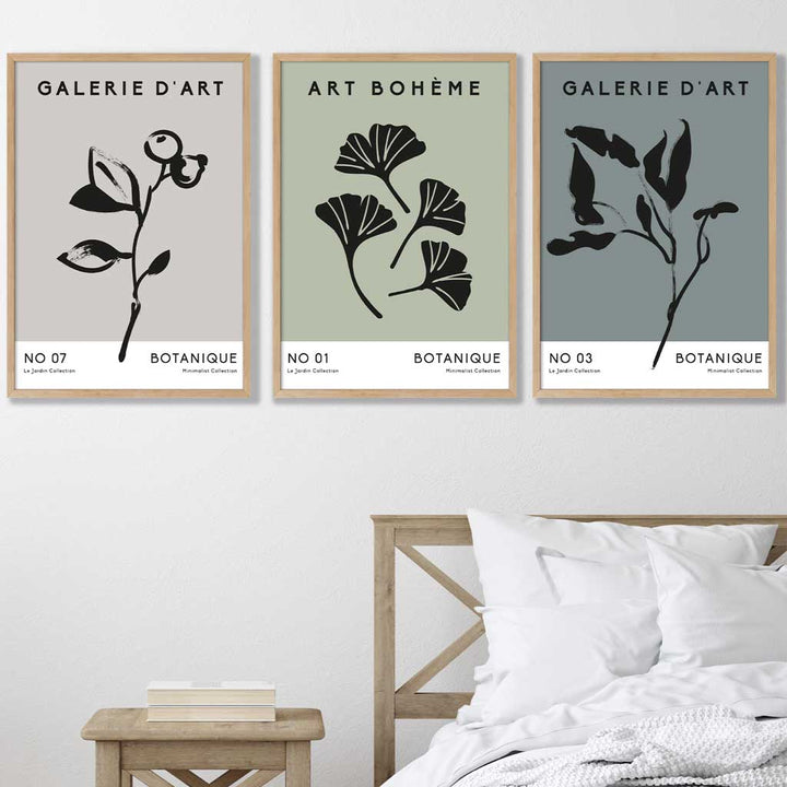 Boho-Botanische Kunst, 3er-Set, minimalistische Kunstdrucke in Türkisgrün