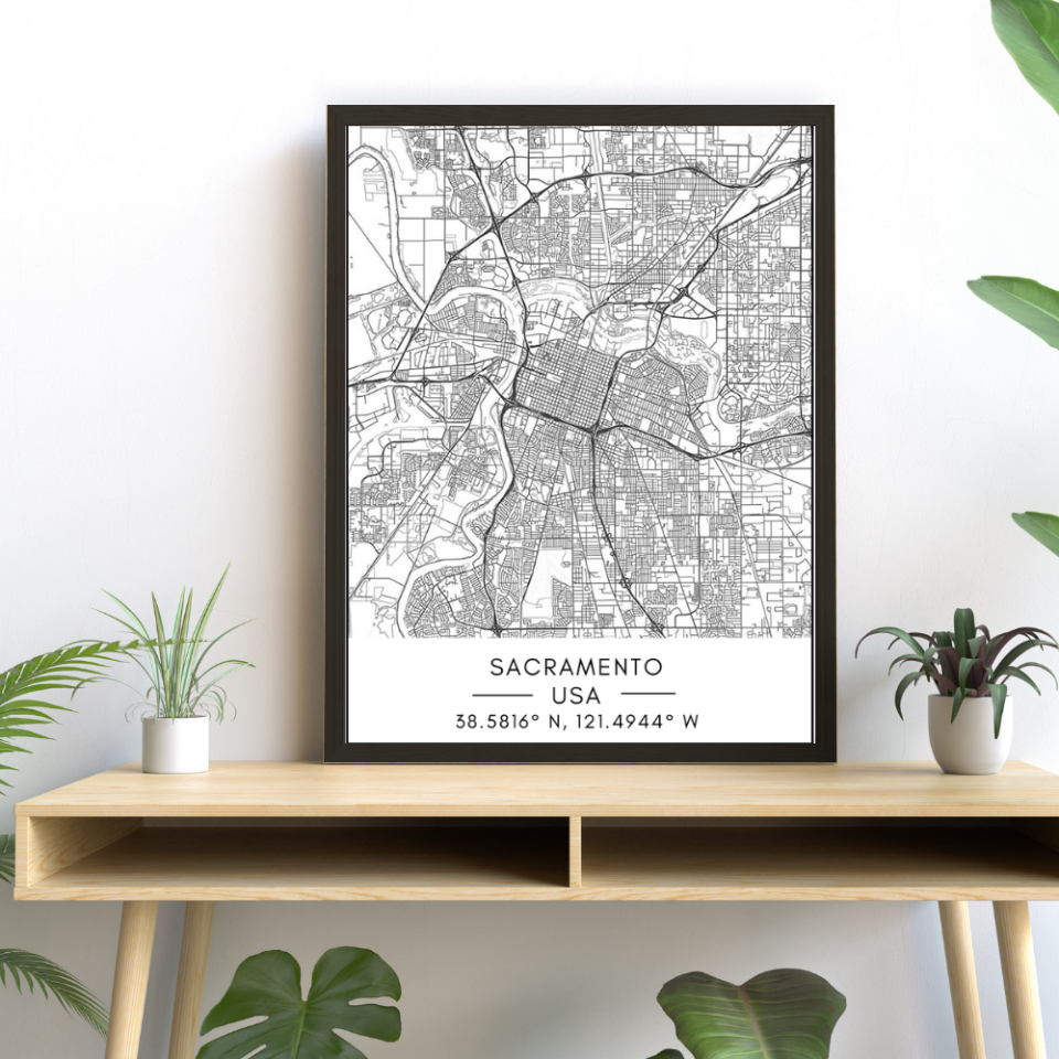 Stadtplan von Sacramento – Leinwandbild