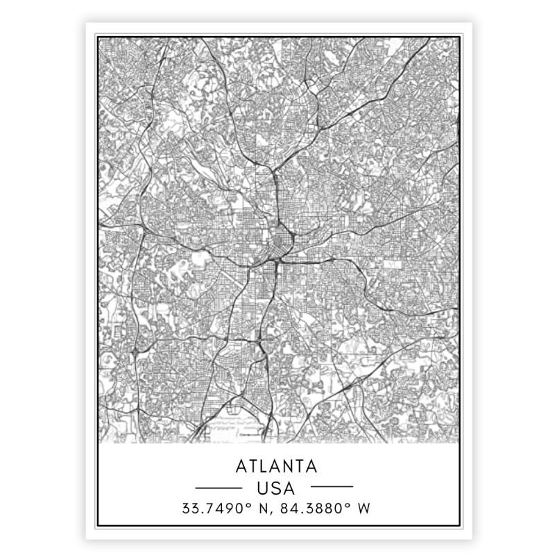 Atlanta Stadtkarte - Leinwand Wandkunst Malerei