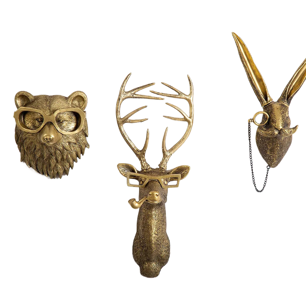 Antiker Tieranhänger aus Kunstharz in Bronzeoptik, goldener Hirschkopf, Wandhaken, Hintergrund-Wandaccessoires, dekorative Figuren
