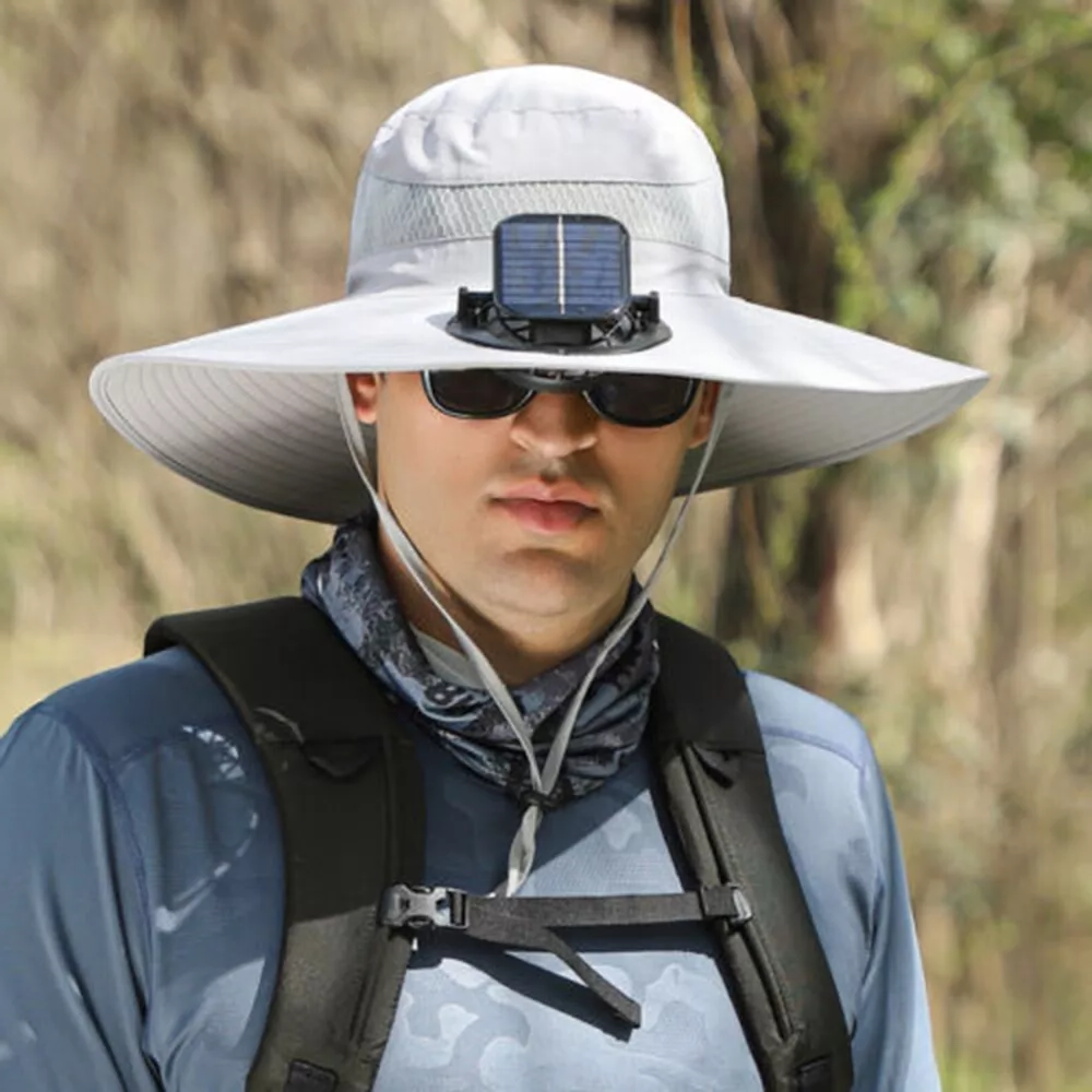 Breiter Schirm Solarventilator Outdoor Bucket Hat Solar- & USB-Ladegerät | Karnz
