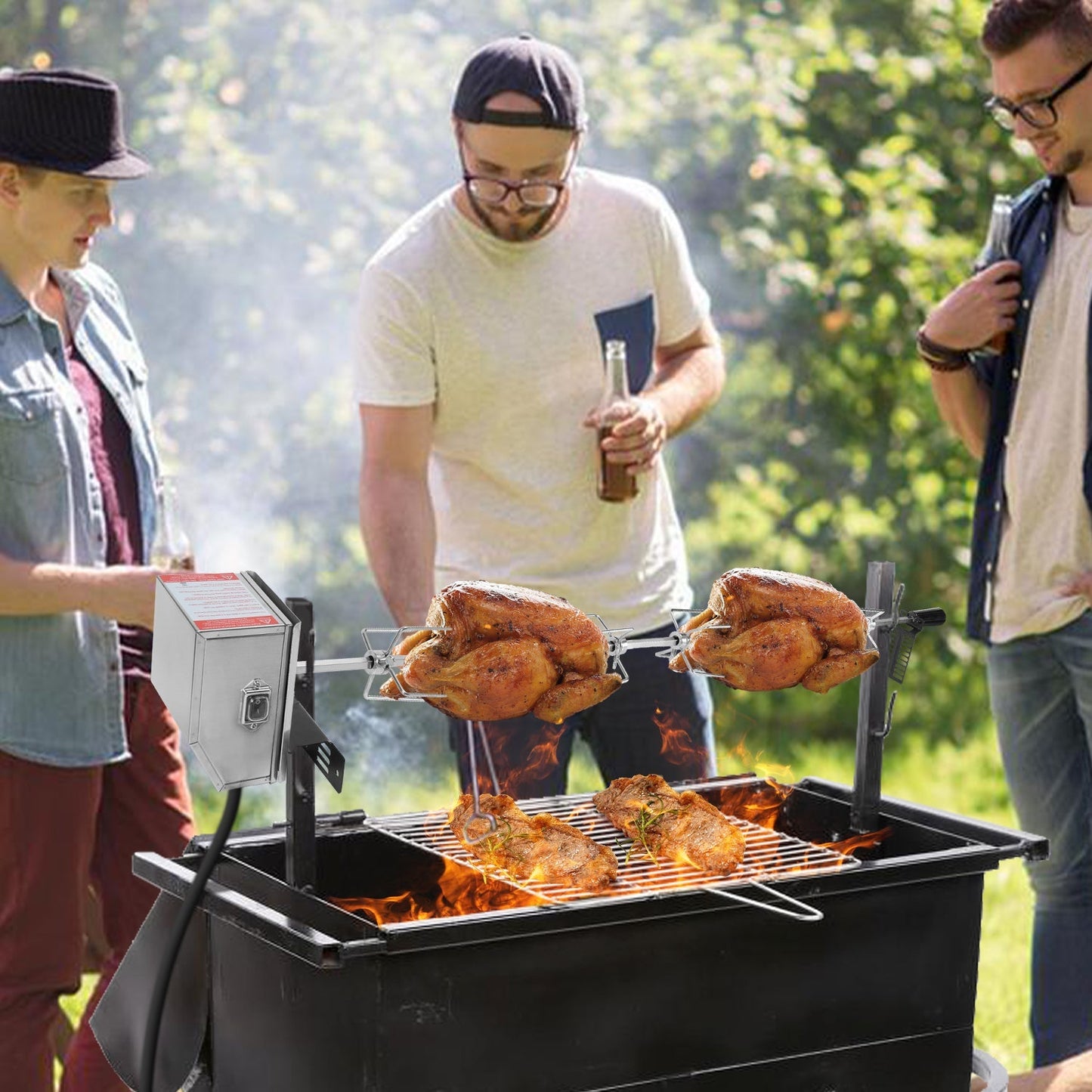 BBQ Grillspieß Edelstahl Motor 4x Fleischnadel | Karnz