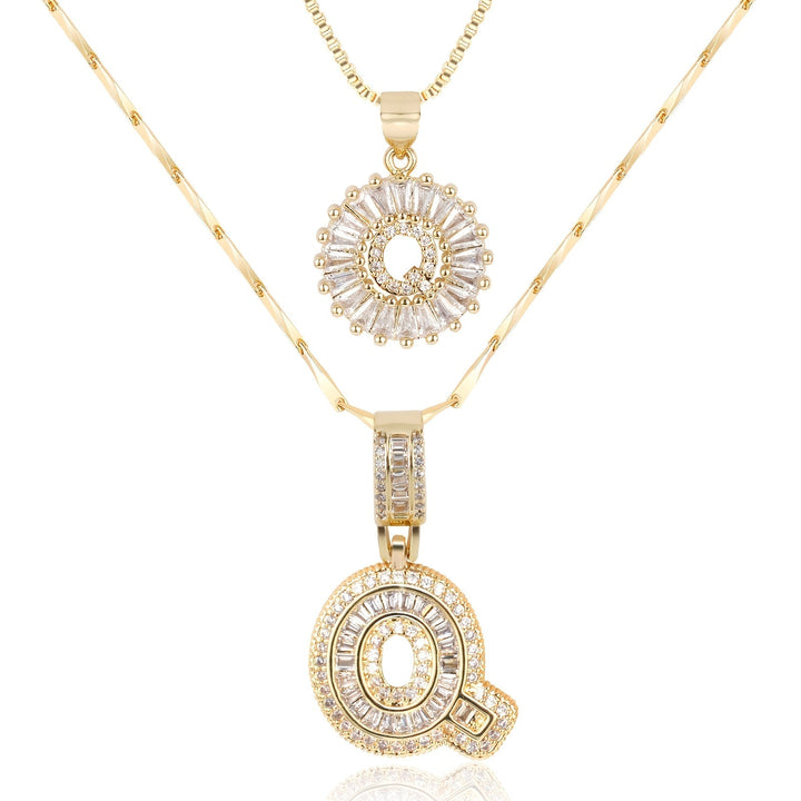 Karnz | 2pc 14k Diamant Buchstaben Initialen Halsketten