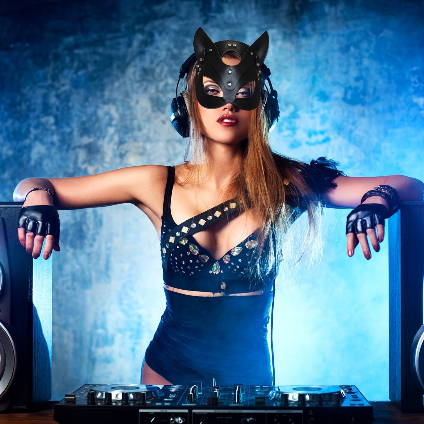 Halloween-Kostümaccessoires für Damen aus Kunstleder | Katzenmasken-Handschuhe
