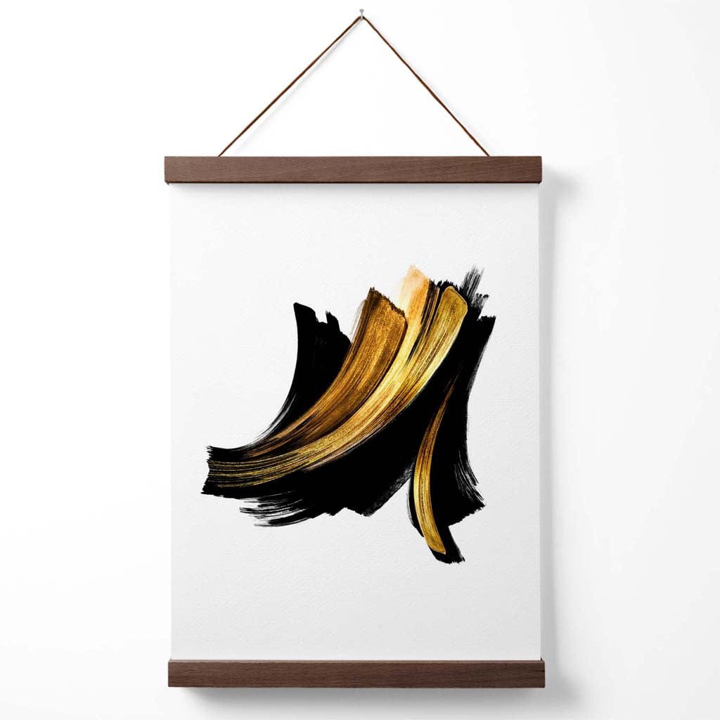 Abstraktes Poster mit Pinselstrichmuster in Schwarz und Gold, inklusive Aufhänger