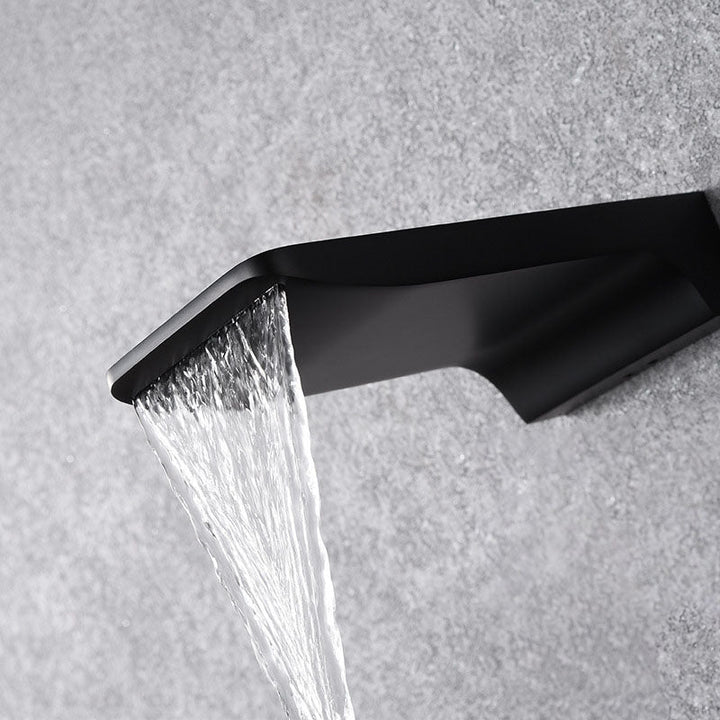 Kreativer Wandtyp Wasserfallwasserhahn aus reinem Kupfer schwarzer Waschbecken kaltes und heißes eingebettetes Becken verborgenes Armatur