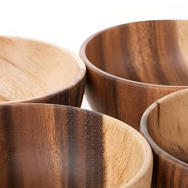 Servierschüssel-Set aus Holz (4-teilig) – ReusaKarnze und handgefertigt | Ideal für Salat, Suppe, Reis und Ramen