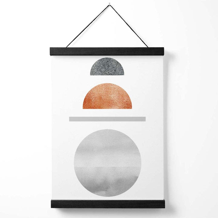 Halbmond-Poster im Mid-Century-Stil aus Kupfer und Grau mit geometrischem Muster und Aufhänger