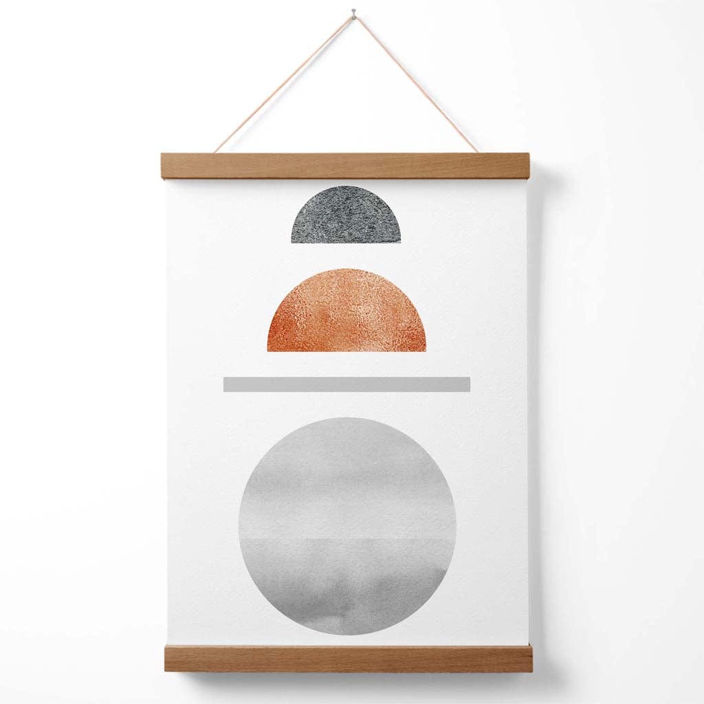 Halbmond-Poster im Mid-Century-Stil aus Kupfer und Grau mit geometrischem Muster und Aufhänger