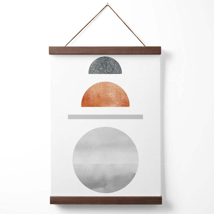 Halbmond-Poster im Mid-Century-Stil aus Kupfer und Grau mit geometrischem Muster und Aufhänger