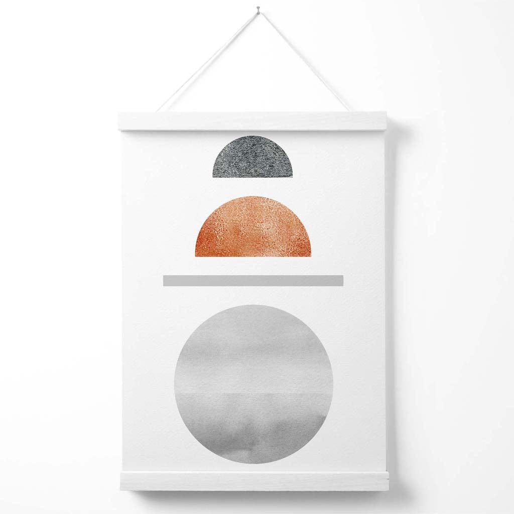 Halbmond-Poster im Mid-Century-Stil aus Kupfer und Grau mit geometrischem Muster und Aufhänger