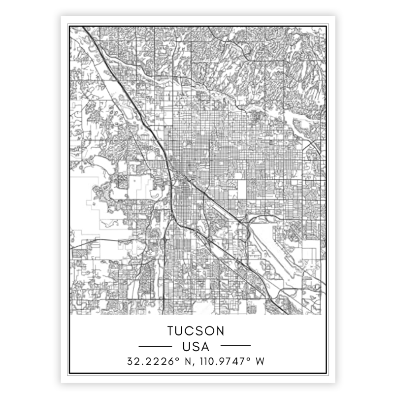 Stadtplan von Tucson – Leinwandbild