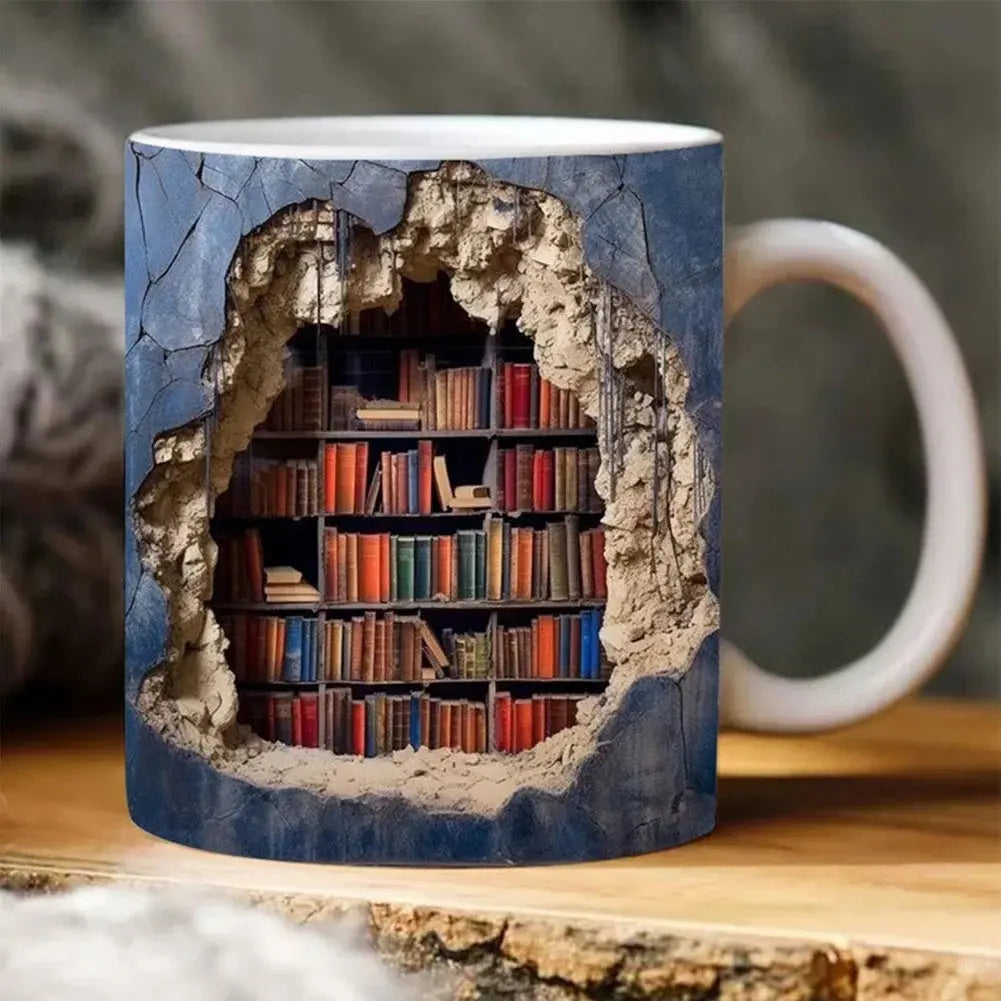 Bücherregal-Tasse – 3D-Keramik-Kaffeebecher für Bücherliebhaber
