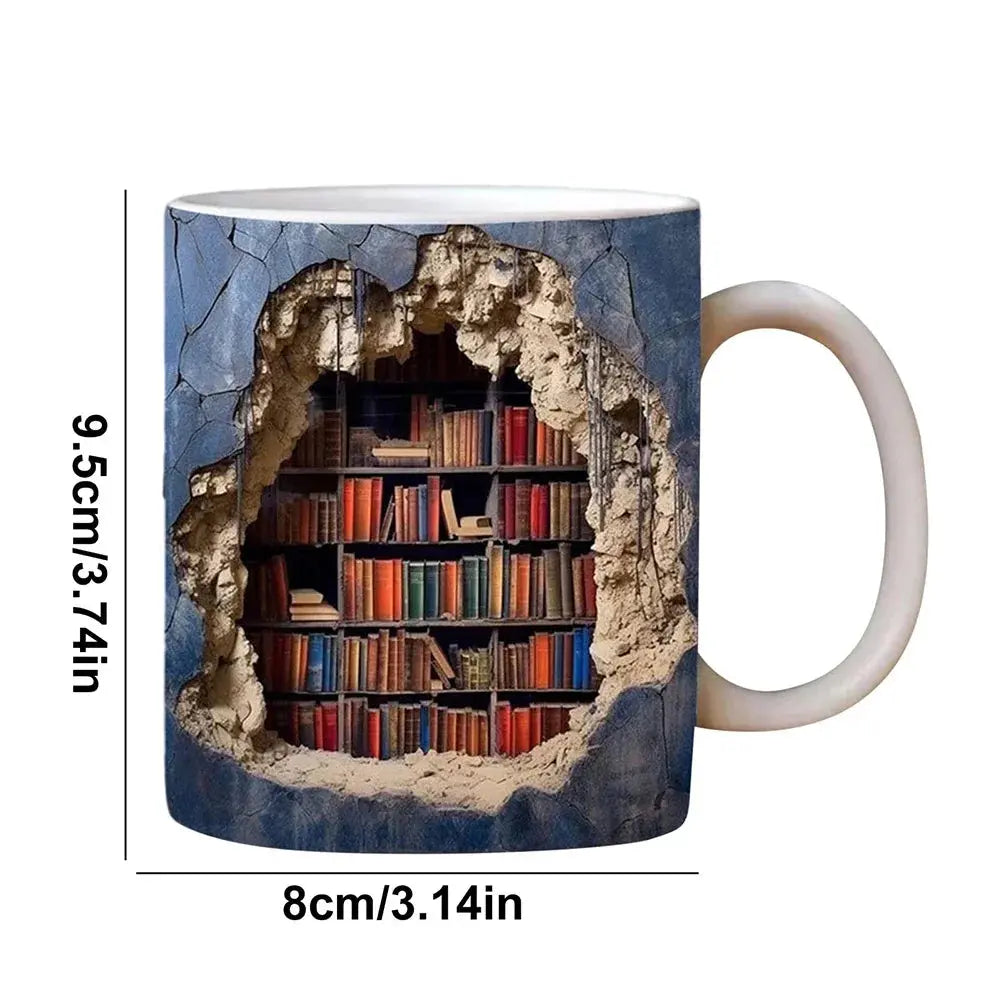 Bücherregal-Tasse – 3D-Keramik-Kaffeebecher für Bücherliebhaber