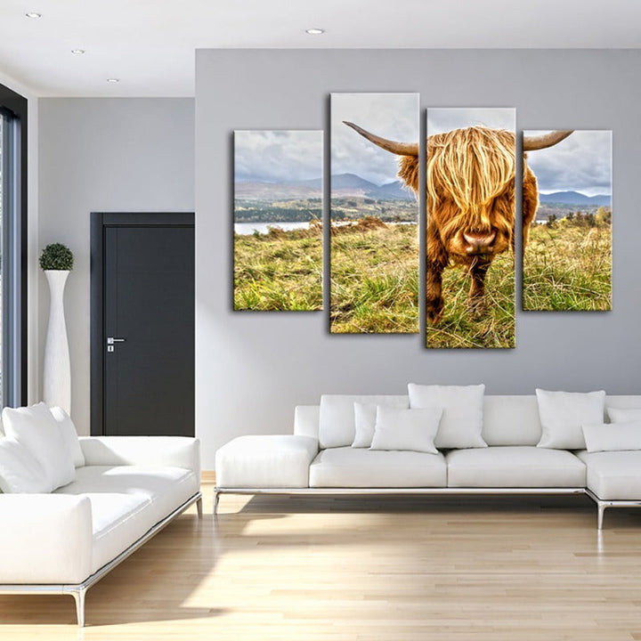 4-teiliges niedliches wildes Kuh - Leinwand Wandkunstgemälde