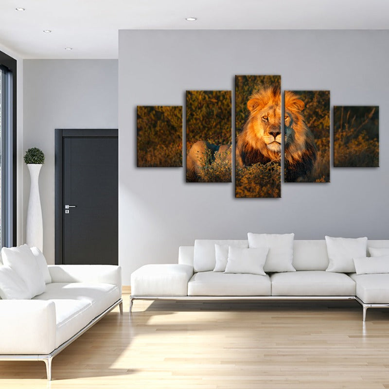 5 Stück Göttlicher Sonnenuntergang Löwe - Leinwand Wandkunst Gemälde