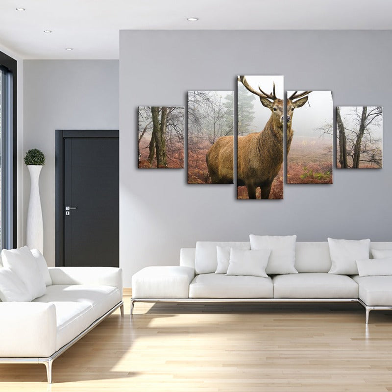 5 Stück Nebel Herbst Reh - Leinwand Wandkunst Gemälde