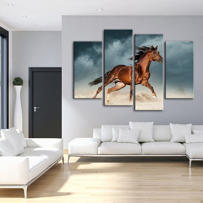 4-teilige braune Pferde in der Wüste - Leinwand Wandkunst Malerei | Karnz