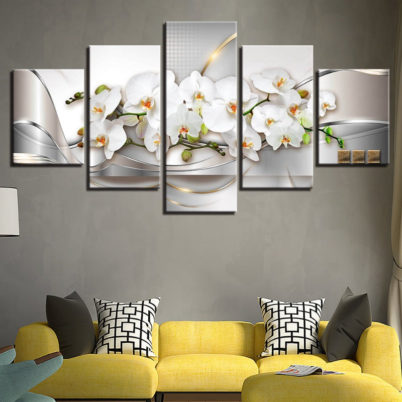 5-teiliges Golden Hue Weiß Blume - Leinwand Wandkunst Gemälde