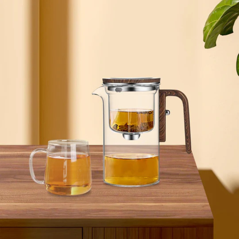 widerstandsfähige Glaskanne mit Holzgriff – Elegante Infusionskanne Karnz